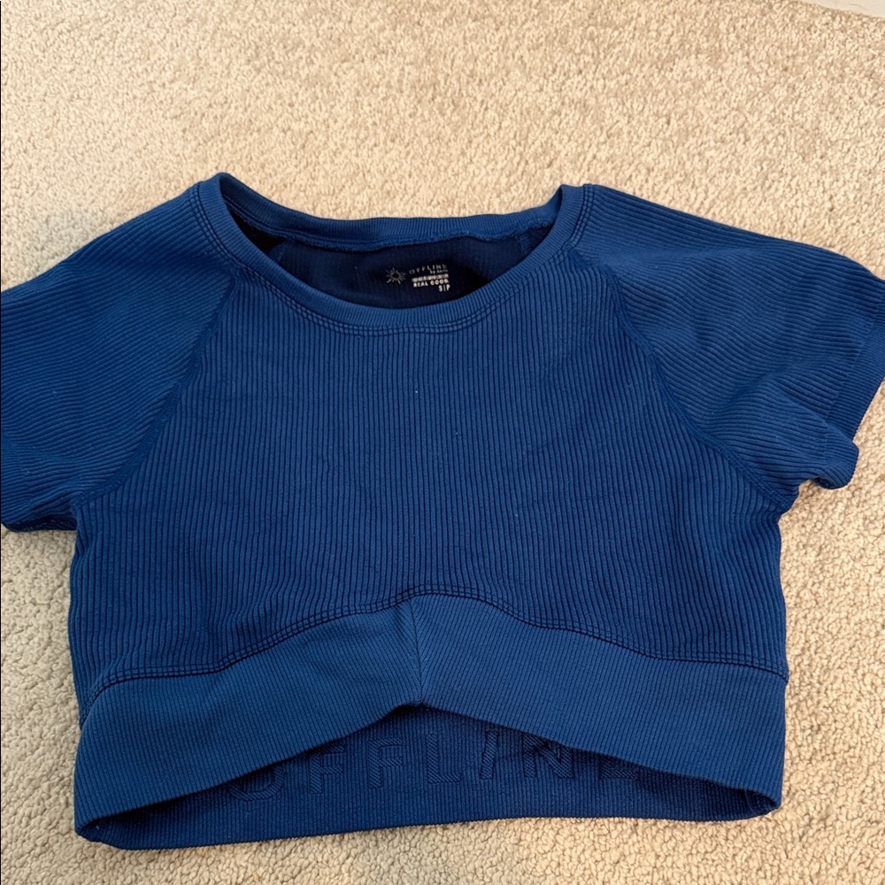 Blue Ribbed Crop Top Offline by Aerie